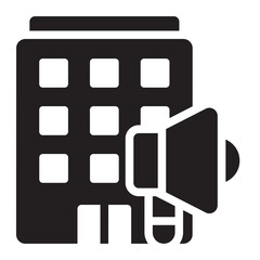 announcement glyph icon. message share. public update. corporate building
