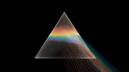Prism dispersing light into a rainbow spectrum on black background  
