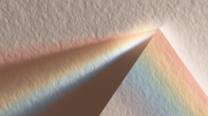 Light passing through prism creating rainbow on textured surface  
