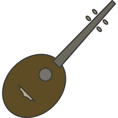 Simple Vector Illustration of a Brown Sitar Musical Instrument on a White Background with a Transparent Background