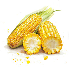 Beautiful sliced corn painting design set Hand-painted style, vectorized, vector set available in EPS, Simple Hand-painted watercolor style