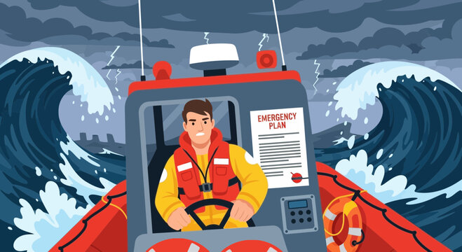 Urgent sea rescue operation amidst stormy weather, marine emergency response