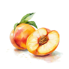 Simple, Beautiful sliced_peach painting design set. Hand-painted style, vectorized, vector set available in EPS, Simple Hand-painted watercolor style