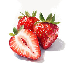 Beauty Illustration of slices strawberry painting design set, Hand-painted style, vectorized, vector set available in EPS, Simple Hand-painted watercolor style	