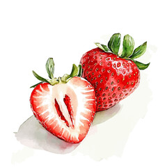 Beauty Illustration of slices strawberry painting design set, Hand-painted style, vectorized, vector set available in EPS, Simple Hand-painted watercolor style	