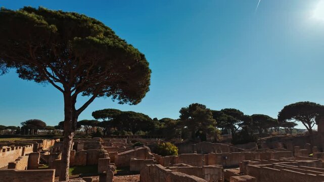 Panoramic view of Ostia Antica, the old port of Rome, Lazio, Italy, dating back to the 7th century BC