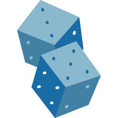 Two Light Blue Dice With Dark Blue Dots For Game Play And Chance On A Transparent Background Rendered In A Simple Flat Design Style