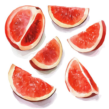Illustration of red mombin slices painting design set, Hand-painted style, vectorized, vector set available in EPS, Simple Hand-painted watercolor style	