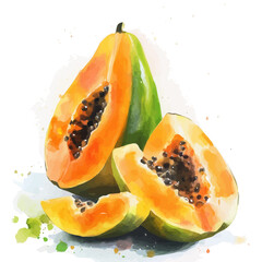 Illustration of papaya painting design set, Hand-painted style, vectorized, vector set available in EPS, Simple Hand-painted watercolor style fruits