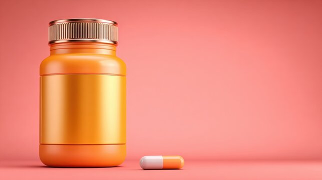 Slimming Supplement Bottle Beside a Belly Pinch on a Soft Pink Background Presenting a Weight Loss Advertisement Concept