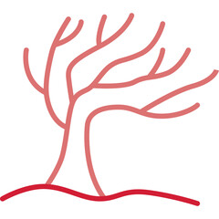 Stylized Pink Coral Tree Silhouette With Red Base On Transparent Background Simple Minimalist Organic Nature Abstract Art