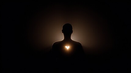 Silhouette of a Person With a Heart of Light Shining Through Darkness for Inspiration