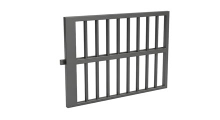 Gray Metal Prison Bars, with Latch on a Transparent Background, isolated on a white or transparent background, cutout, PNG