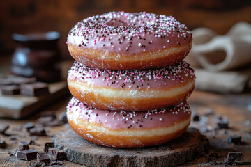 A Tempting Trio of Glazed Donuts Stacked Perfectly