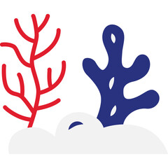 Stylized Underwater Coral Reef Elements Red Branch Coral Blue Leafy Coral Against White Background Simple Flat Design