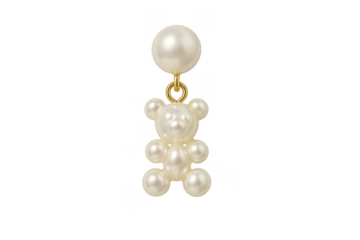 Pearl teddy bear charm hanging featuring gold ring