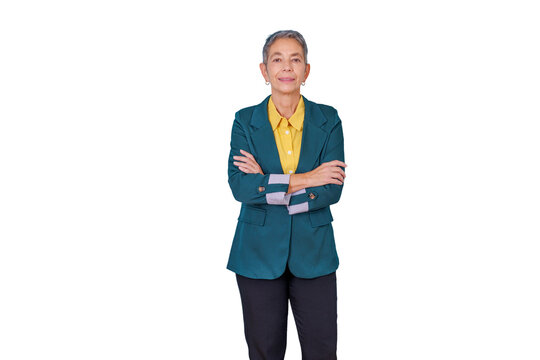 Mature confident businesswoman manager standing with crossed arms, executive professional showing experience and leadership