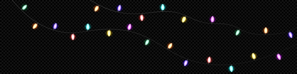 Colorful Holiday Strings Lights &ndash; Festive Wave Pattern over Dark Grid Background for Seasonal Design