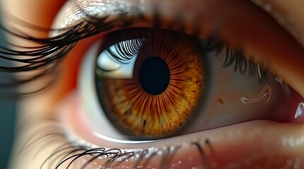 A hyper-detailed macro close-up of a rich brown iris, showing intricate textures, patterns, and reflections. An AI-generated image capturing the beauty of human vision.