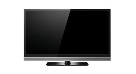 Modern flat screen television, with thin bezel and silver accent bar, isolated on a white or transparent background, cutout, PNG