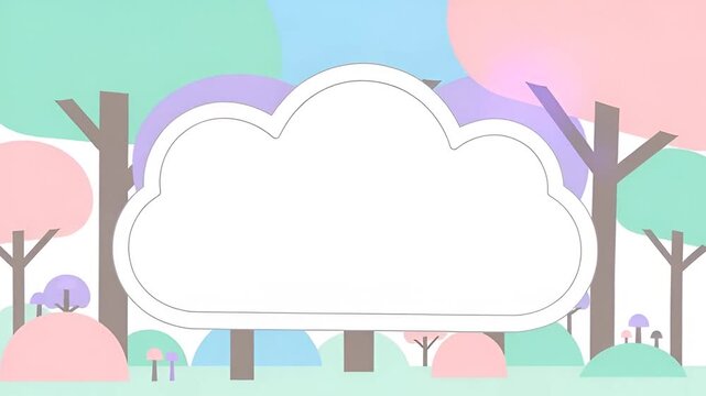 Whimsical Pastel Forest with Cloud Shaped Copy Space.