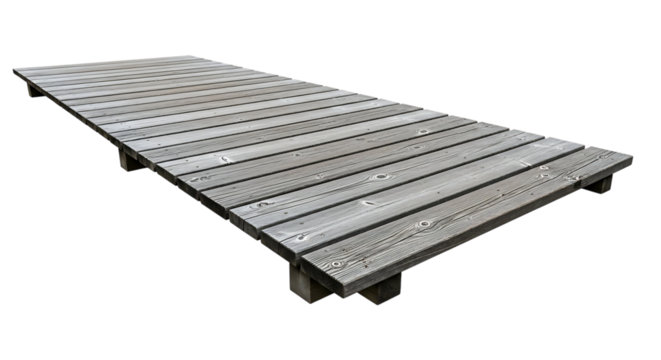 Weathered Wooden Decking Planks, with Visible Grain and Knots, isolated on a white or transparent background, cutout, PNG