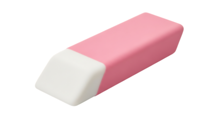 Pink and white rectangular eraser, with rounded edges, isolated on a white or transparent background, cutout, PNG