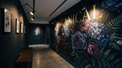 Botanical Floral Mural Hallway Interior Track Light Focus Flowers