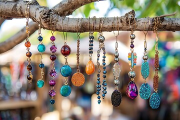 Vibrant handmade earrings crafted with bead artistry high resolution picture