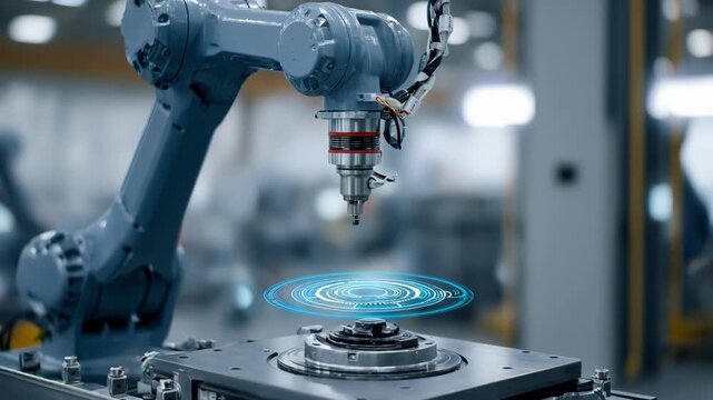 Medium shot of adaptive smart press controller adjusting settings dynamically to optimize automated manufacturing processes with precise sensor feedback in modern industry