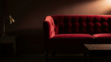 Red Velvet Sofa Against Auburn Wall Interior Design Trend Focus
