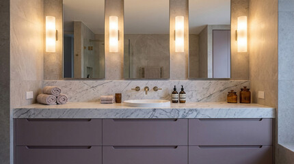 Modern Lavender Cabinetry Bathroom Vanity White Marble Countertop