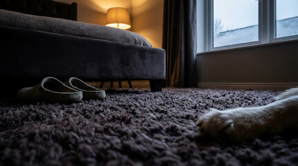 Plush Rug Slippers Velvet Bed Frame Dog Eye View Bedroom Comfort