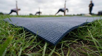 Yoga Mat Texture Low Angle View Grass Background Outdoors Activity