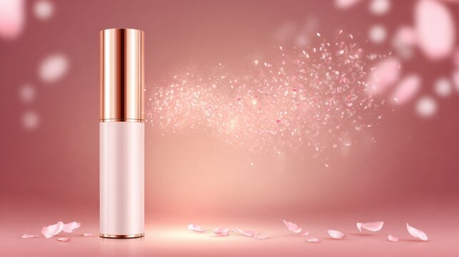 Elegant Lipstick Ad Featuring Kiss Particles in a Soft Blur Background for Stylish Text Placement