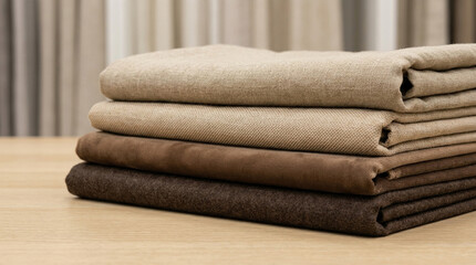 Stacked Fabric Brown Tones Textile Concept Close Up Detail Display