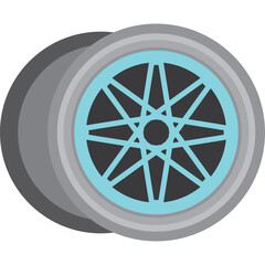 Fototapeta premium Stylized Graphic Representation of a Silver and Cyan Rim With Starburst Spokes on a Dark Background With Subtle Shadowing