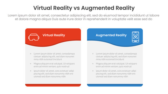 vr vs ar technology comparison concept for infographic template banner with wave swirl curve table box with two point list information