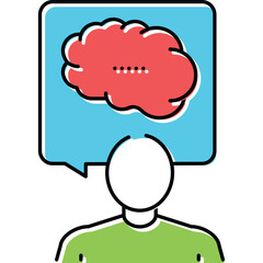 Stylized illustration of a person with a thought bubble containing ellipses signifying contemplation or an incomplete idea on a transparent background