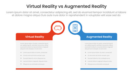 vr vs ar technology comparison concept for infographic template banner with big box table with bubble circle header badge with two point list information