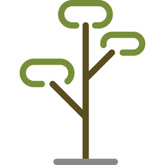 Simple Stylized Tree Icon with Green Oval Leaves on Brown Stem and Gray Base Transparent Background Minimalist Design