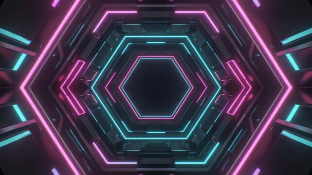 AI Technology background in a neon hexagon tunnel AI generate Futuristic UI elements Design with AI Background for immersive digital experiences