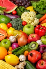 Fresh raw vegetables and fruits.