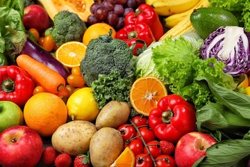 Fresh raw vegetables and fruits.