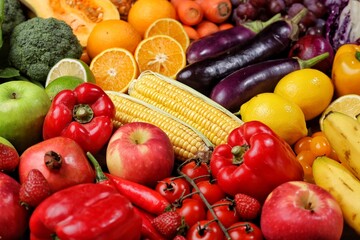Fresh raw vegetables and fruits.