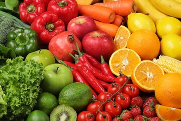 Fresh raw vegetables and fruits.