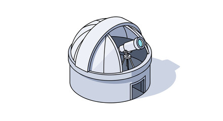 Astronomical observatory in clean vector style, soft gray-blue colors, space exploration