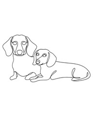 Two dachshund dogs outlined in simple style on white background  