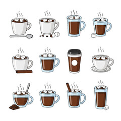Obraz premium Collection of Hot Chocolate Drinks with Marshmallows and Spices.