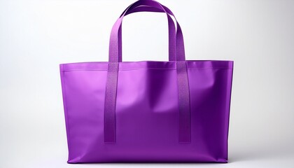 a vibrant purple non woven tote bag with sturdy double handles standing upright against a white background it s a simple rectangular shape